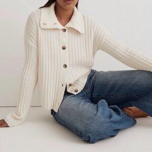 Madwell Oversized Collar Cream Cardigan Wool Blend Cardigan- Sz M